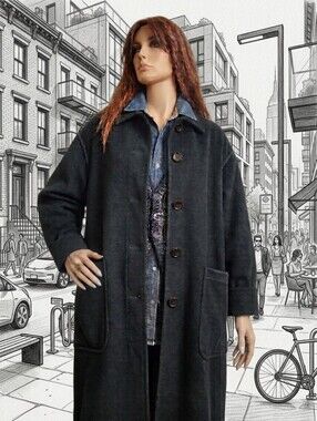 Black Wool Maxi Cocoon Coat Shacket Fits Size XS-S-M-L